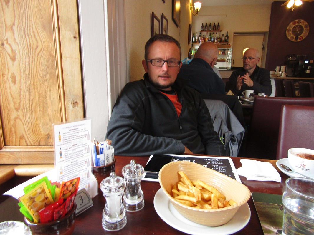 Gabe eating chips for breakfast. The uncultured swine.